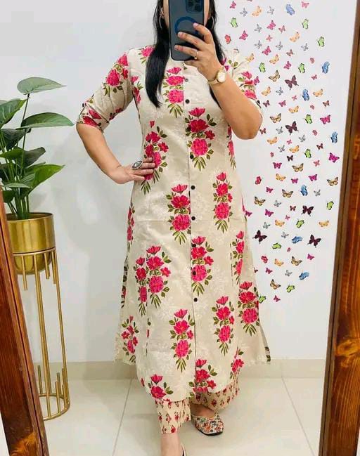 Floral Kurti With Bottomwear