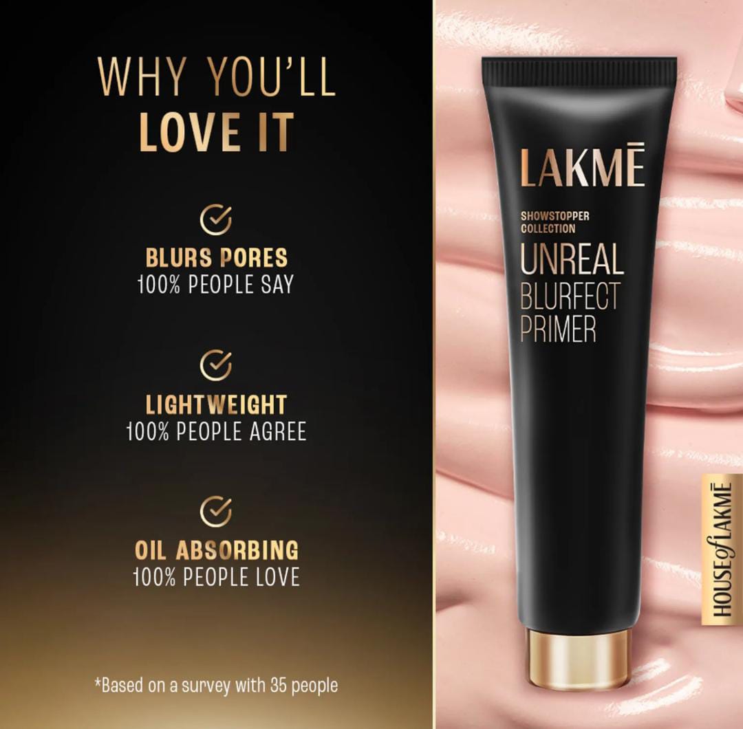 Lakme. Unreal Blur Perfect Face Primer, Mattifies &amp; Blurs