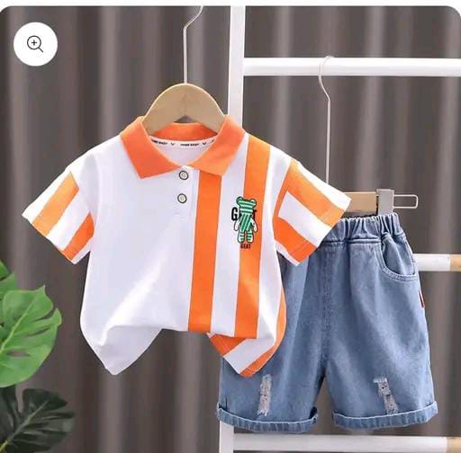 NEWW BOY'S STRIPED T-SHIRT WITH TORN SHORTS. KIDS