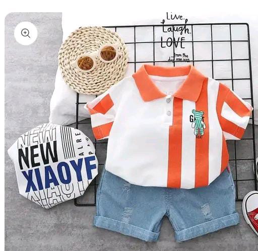 NEWW BOY'S STRIPED T-SHIRT WITH TORN SHORTS. KIDS