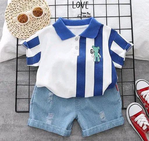 NEWW BOY'S STRIPED T-SHIRT WITH TORN SHORTS. KIDS