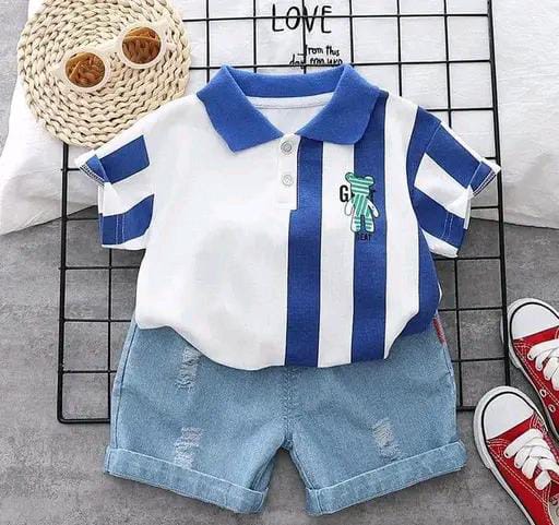 NEWW BOY'S STRIPED T-SHIRT WITH TORN SHORTS. KIDS