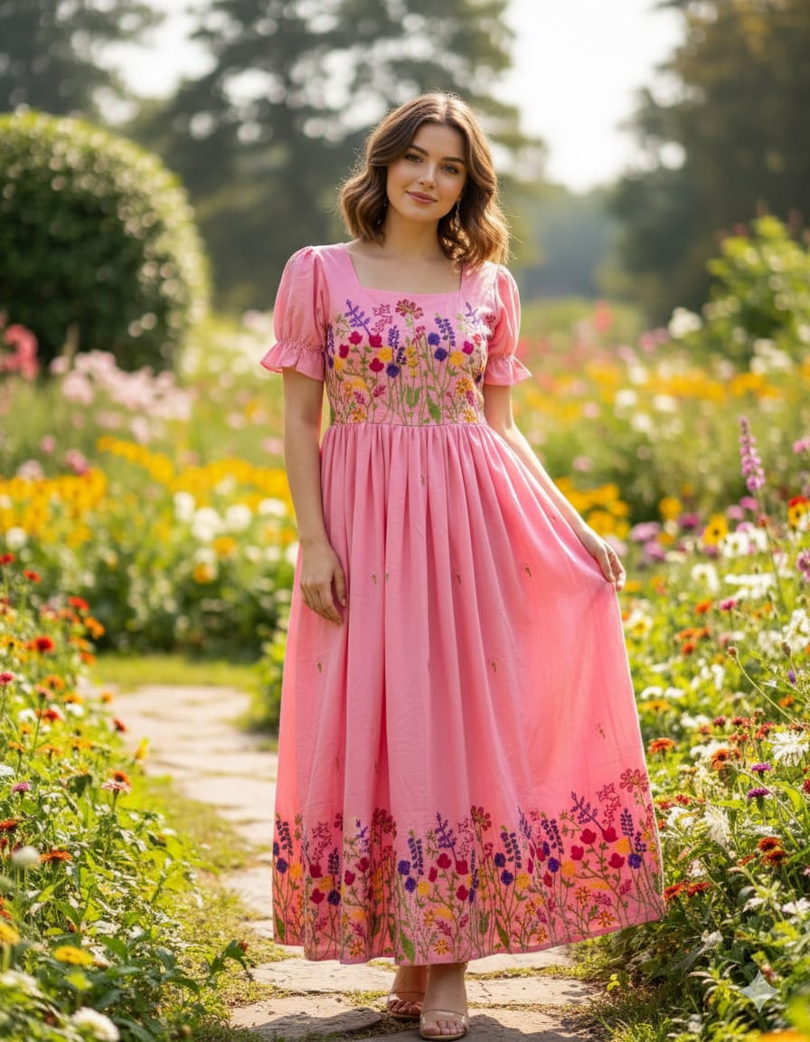 Exquisite Chain Stitch Embroidery Dress