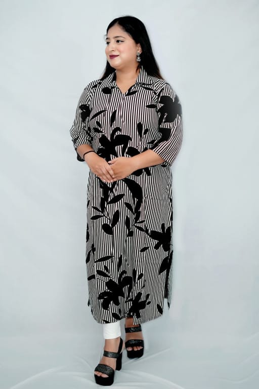 Women floral print cotton blend straight cut kurthi