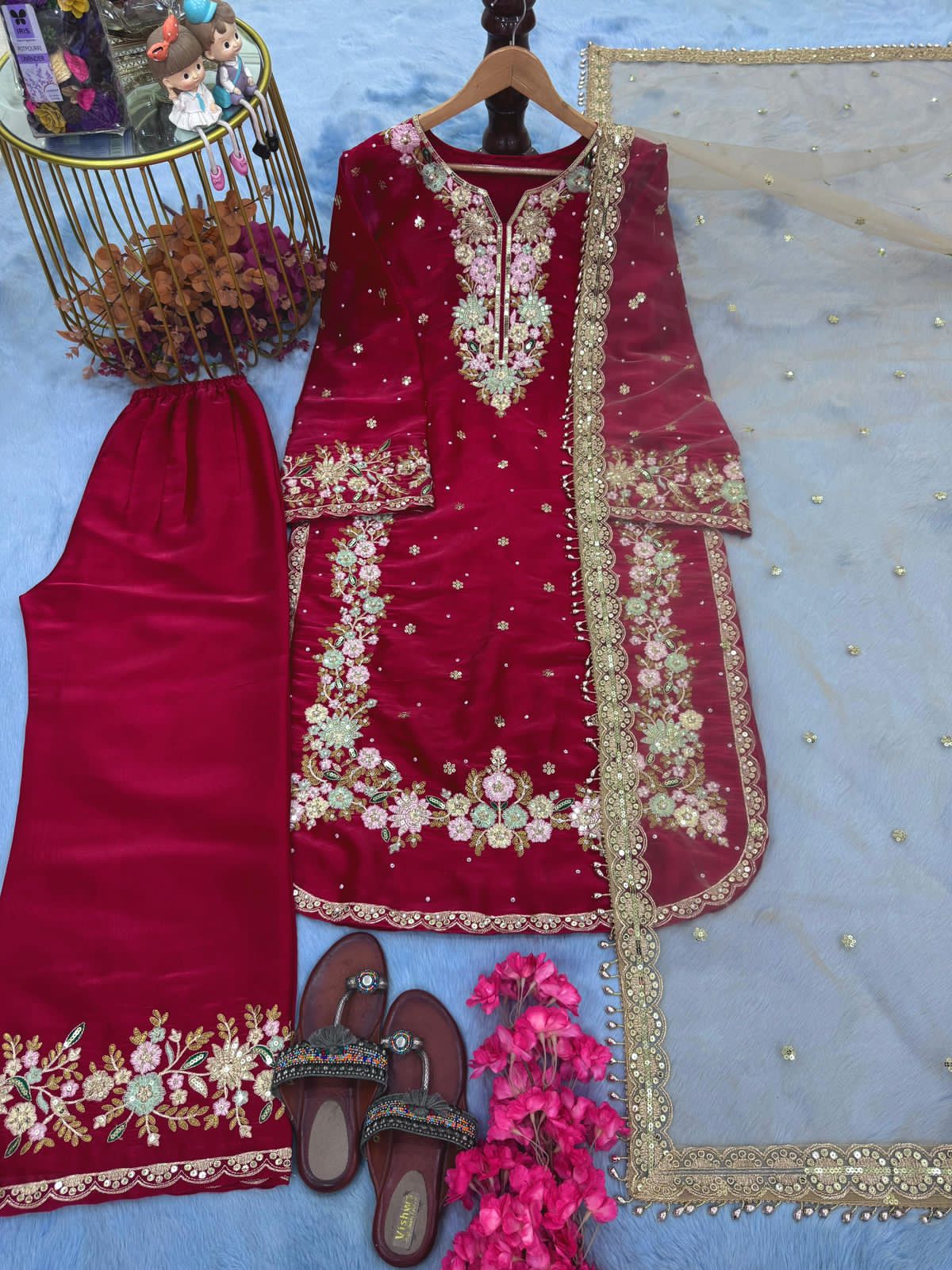 Designer Party Wear Look Pur Jimmy Choo Top Plazzo & Dupatta Set