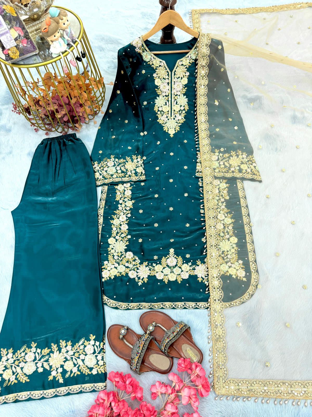 Designer Party Wear Look Pur Jimmy Choo Top Plazzo & Dupatta Set
