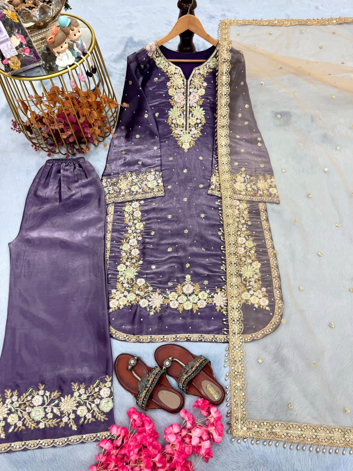 Designer Party Wear Look Pur Jimmy Choo Top Plazzo & Dupatta Set 2