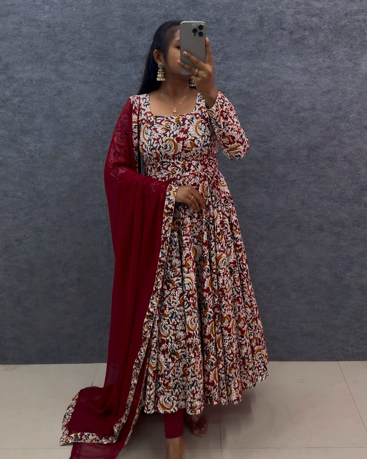 Cotton Anarkali Hand Block Printed Kalamkari