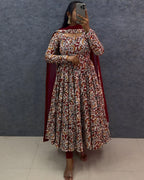 Cotton Anarkali Hand Block Printed Kalamkari
