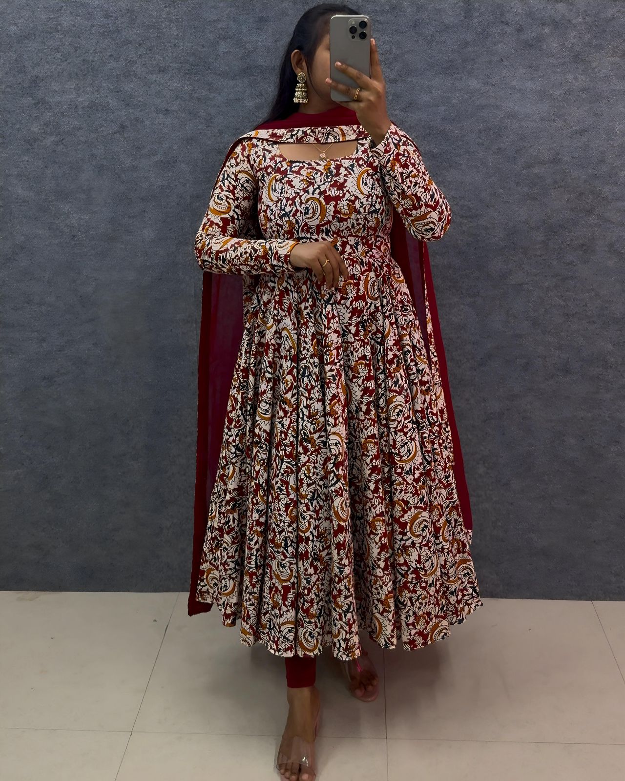 Cotton Anarkali Hand Block Printed Kalamkari
