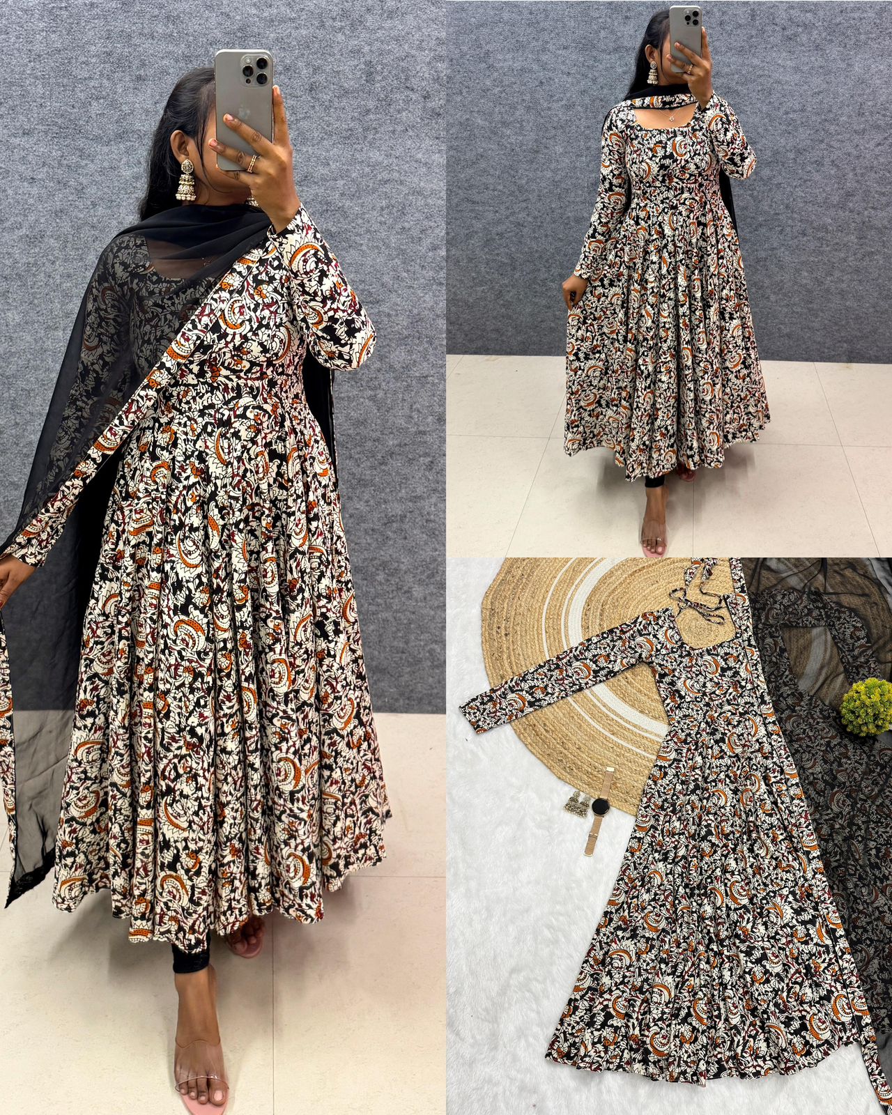 Cotton Anarkali Hand Block Printed Kalamkari