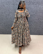 Cotton Anarkali Hand Block Printed Kalamkari