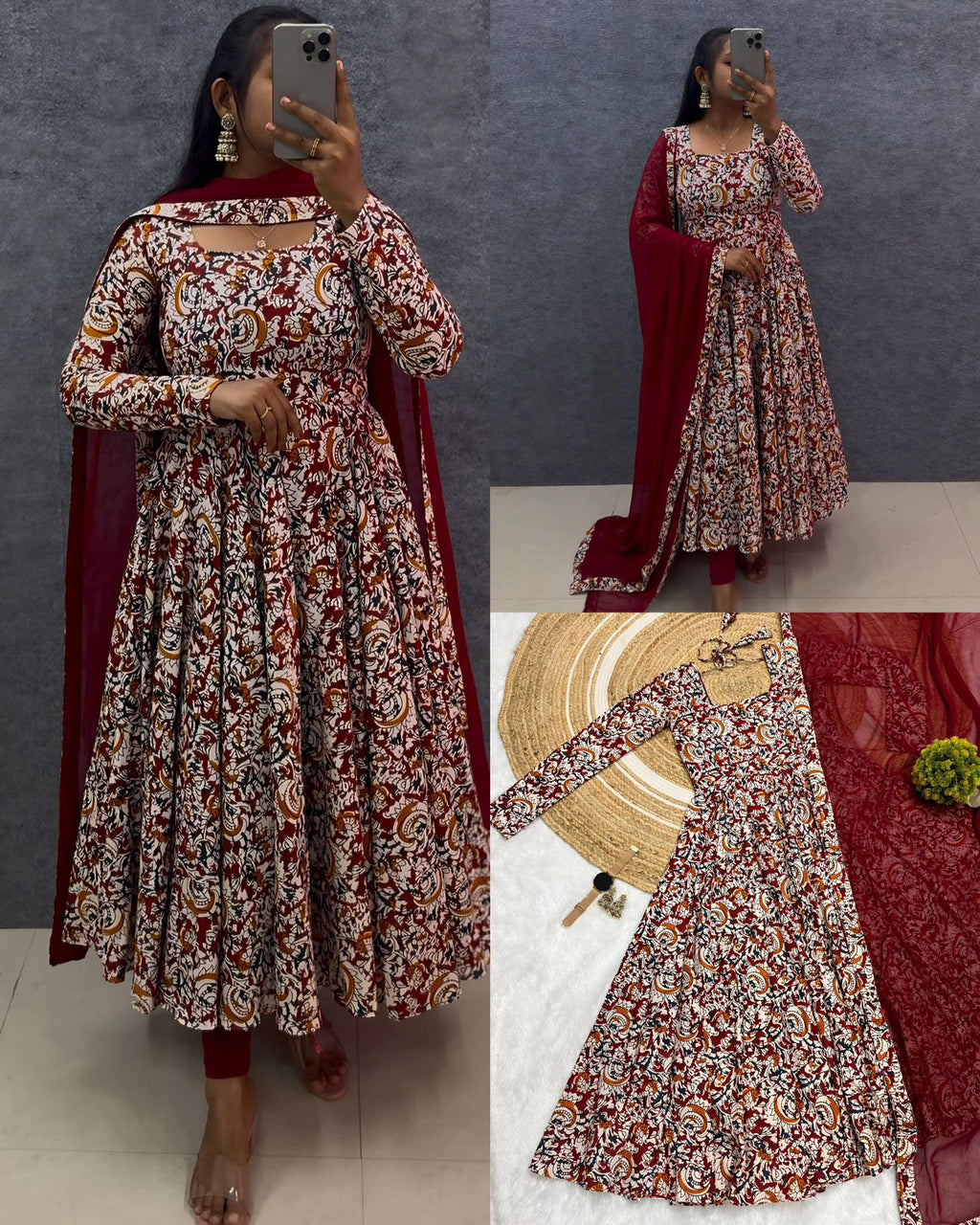 Cotton Anarkali Hand Block Printed Kalamkari