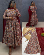 Cotton Anarkali Hand Block Printed Kalamkari