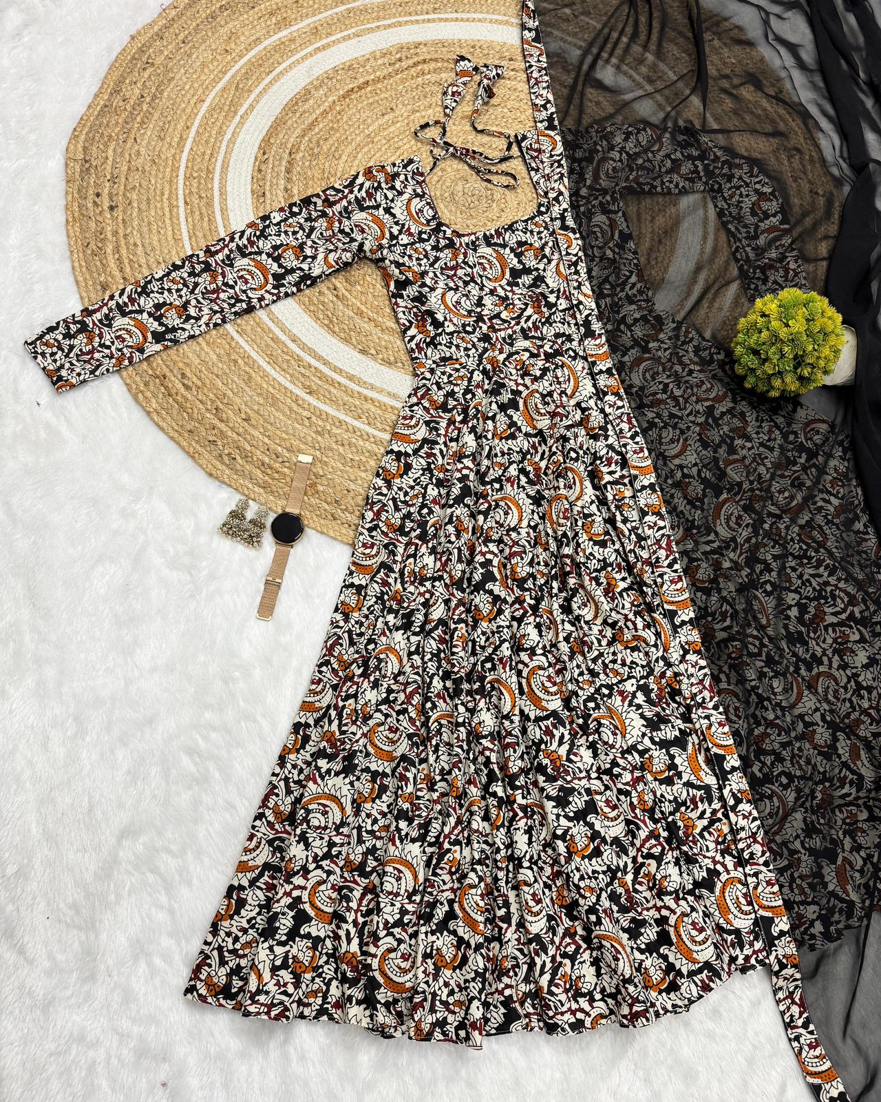 Cotton Anarkali Hand Block Printed Kalamkari