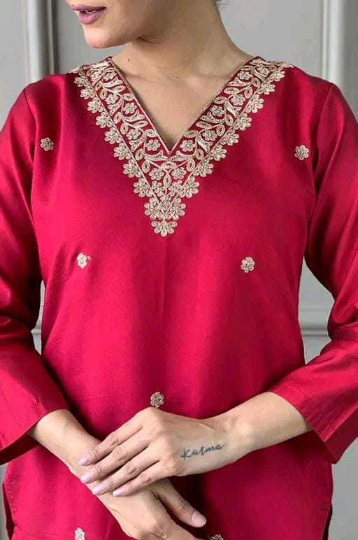 Chanderi Silk Kurti With Dupatta & Bottomwear