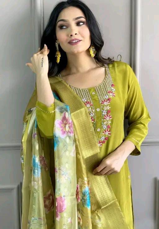 Chanderi Silk Kurti With Dupatta & Bottomwear