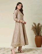 Silk Kurti Set with Floral Embroidery and Lace Detail