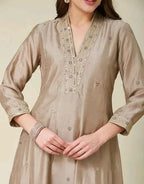Silk Kurti Set with Floral Embroidery and Lace Detail