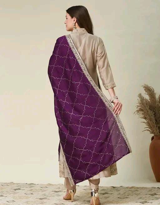 Silk Kurti Set with Floral Embroidery and Lace Detail
