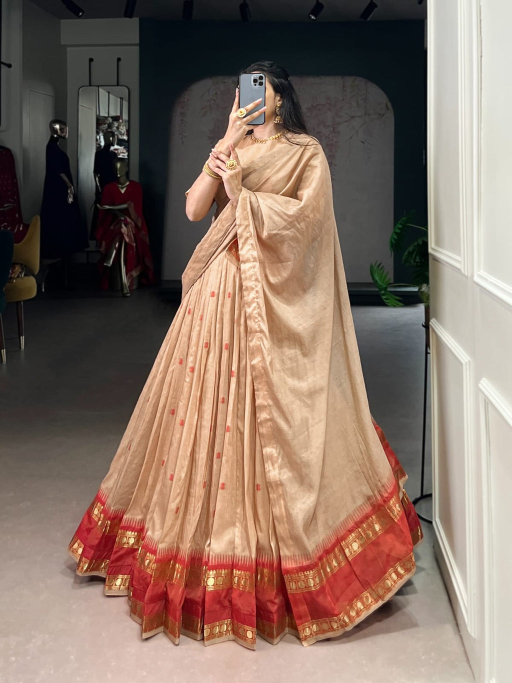 Chanderi Cotton Half Saree Lehenga Choli