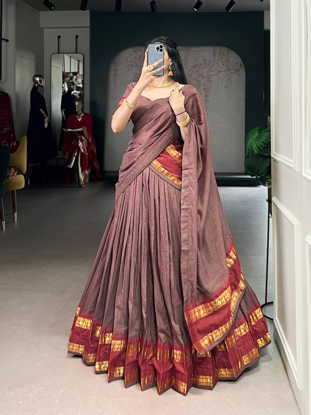 Chanderi Cotton Half Saree Lehenga Choli