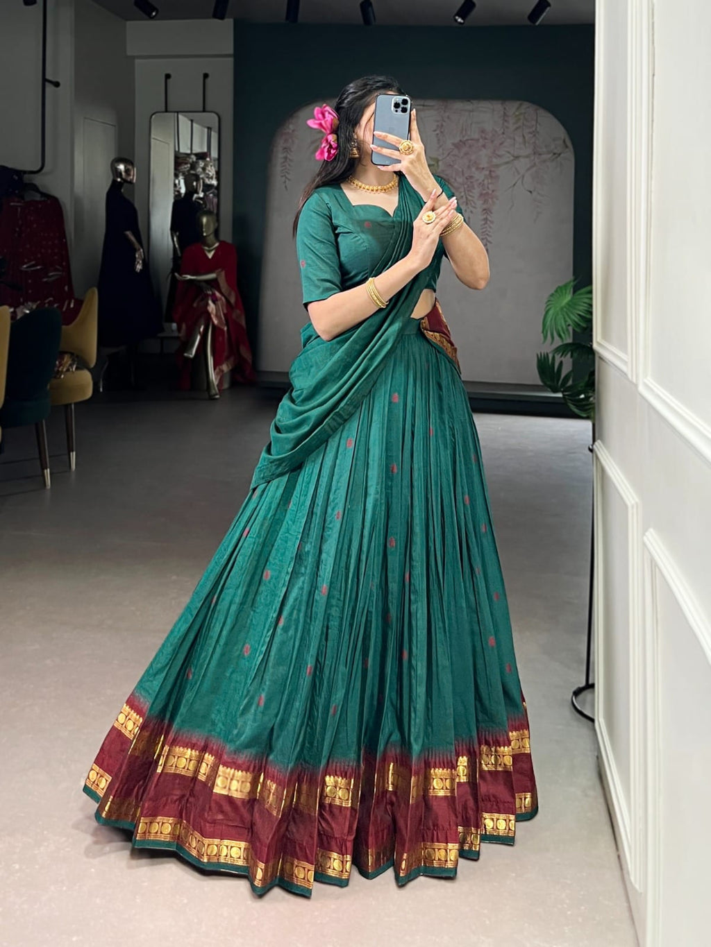 Chanderi Cotton Half Saree Lehenga Choli