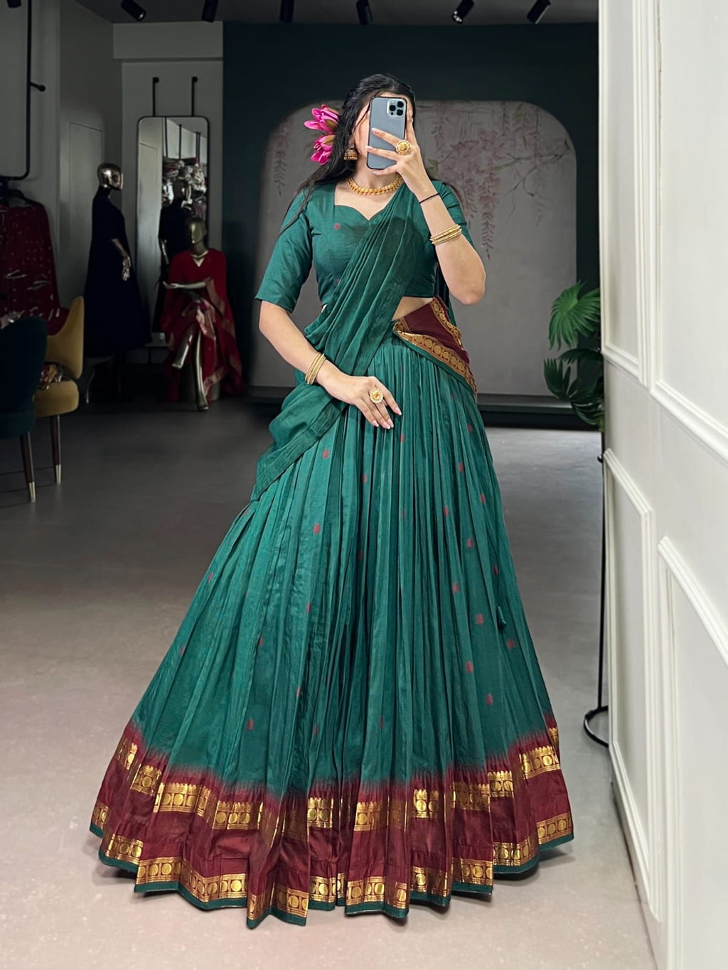 Chanderi Cotton Half Saree Lehenga Choli
