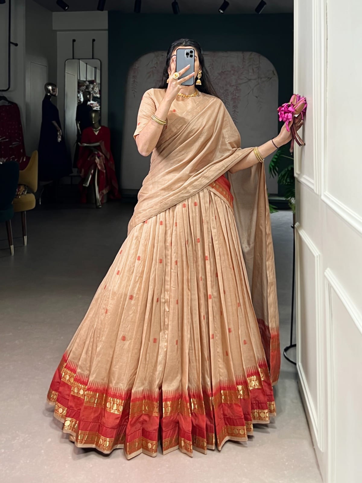 Chanderi Cotton Half Saree Lehenga Choli