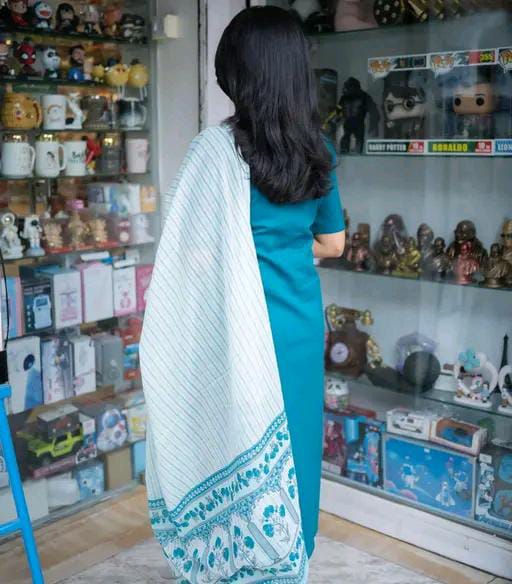 A-Line Aqua Blue Cotton Kurti