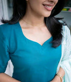 A-Line Aqua Blue Cotton Kurti