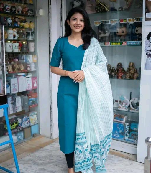 A-Line Aqua Blue Cotton Kurti