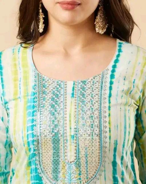Multicolor Rayon Kurta set with Delicate Floral Embroidery
