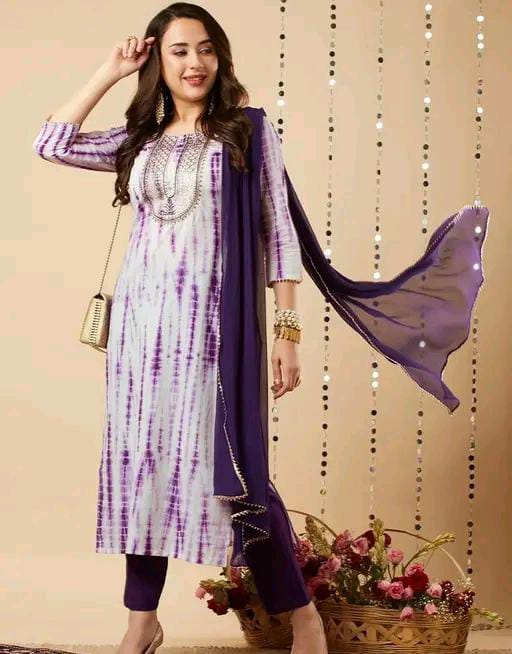 Multicolor Rayon Kurta set with Delicate Floral Embroidery