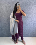 Premium Silk cotton Kurti adorned with Elegant Zari butta work.