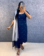 Premium Silk cotton Kurti adorned with Elegant Zari butta work.