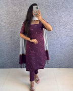 Premium Silk cotton Kurti adorned with Elegant Zari butta work.