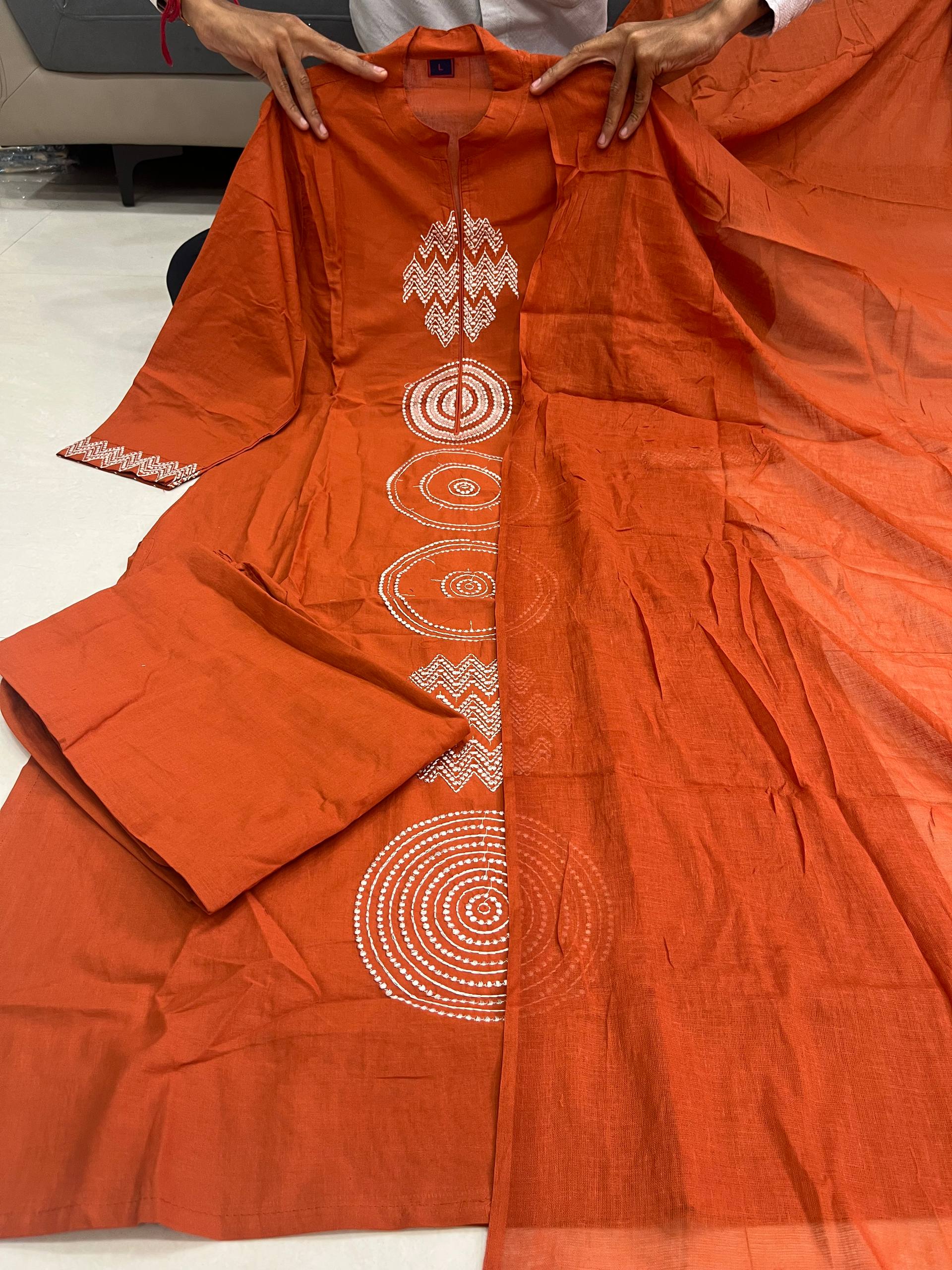 Pure Mul Cotton Top & Pant With Dupatta Set