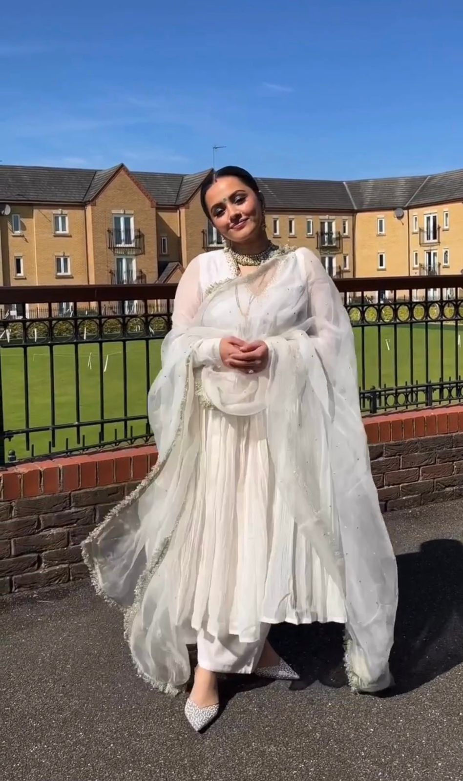 Chinon Silk Anarkali Gown, Dupatta & Bottom Set