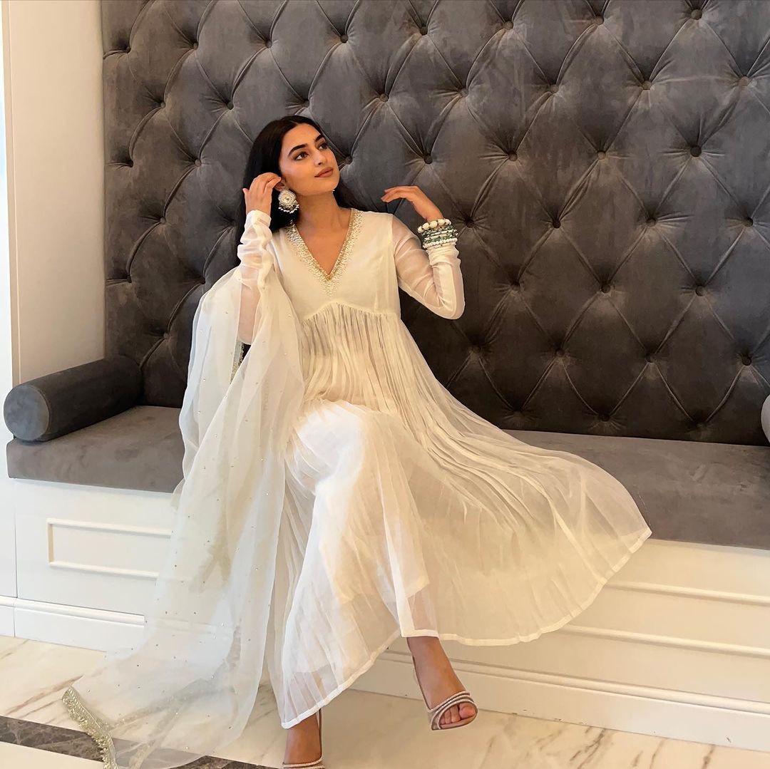 Chinon Silk Anarkali Gown, Dupatta & Bottom Set