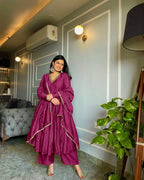 Chinon Silk Anarkali Gown, Dupatta & Bottom Set