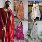 Chinon Silk Anarkali Gown, Dupatta & Bottom Set