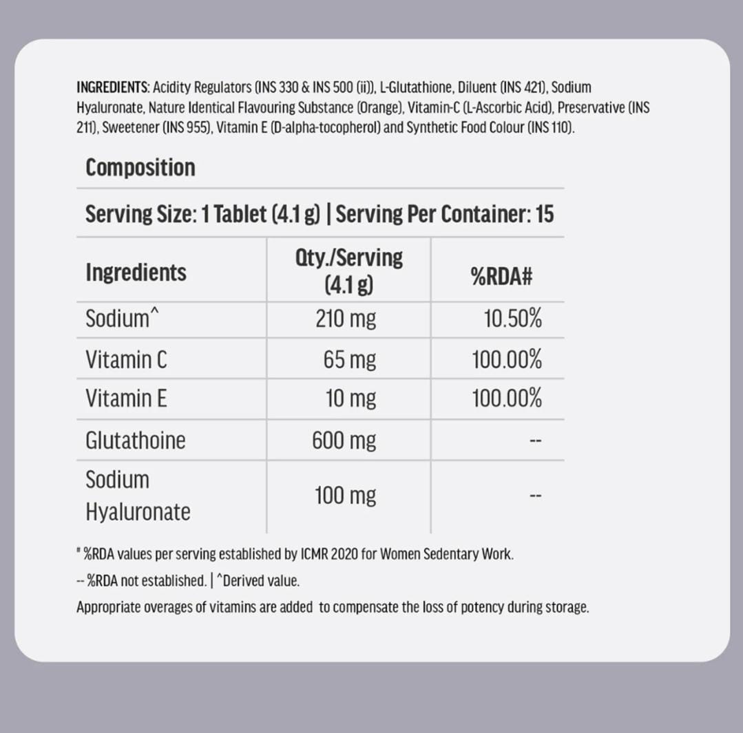 HK Vitals Glutathione Effervescent Tablets Orange | 15 Tablets