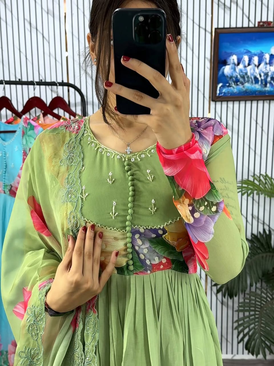 Floral Anarkali from soft Faux Georgette