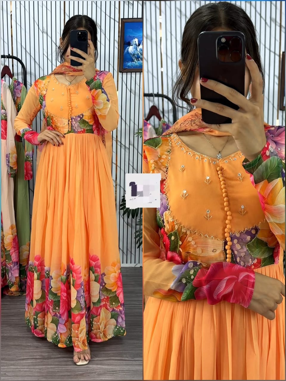 Floral Anarkali from soft Faux Georgette