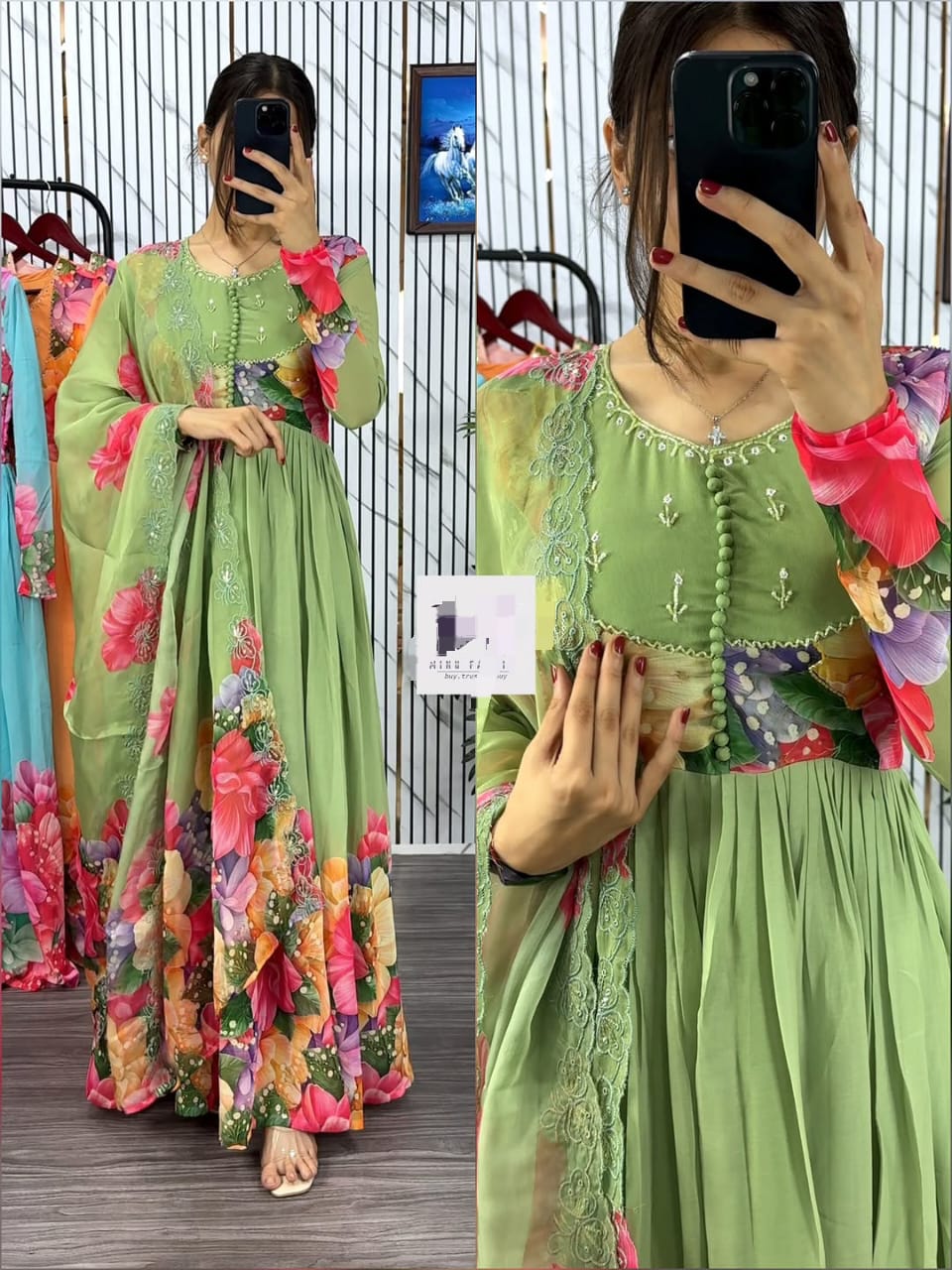 Floral Anarkali from soft Faux Georgette