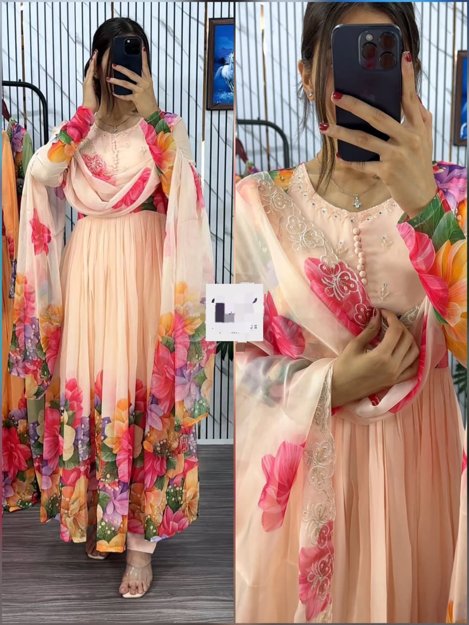 Floral Anarkali from soft Faux Georgette