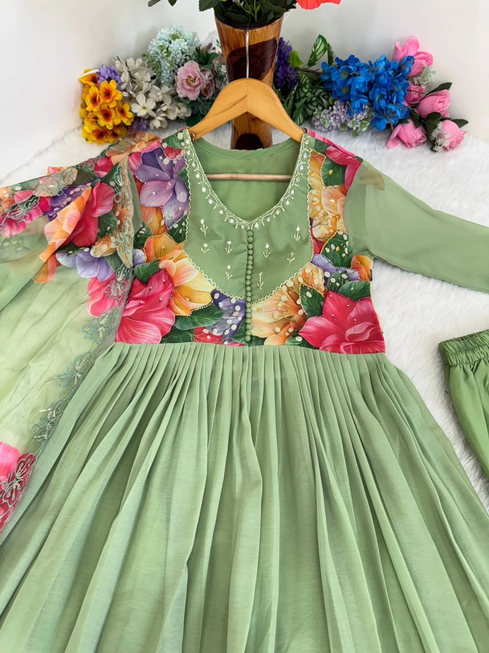 Floral Anarkali from soft Faux Georgette