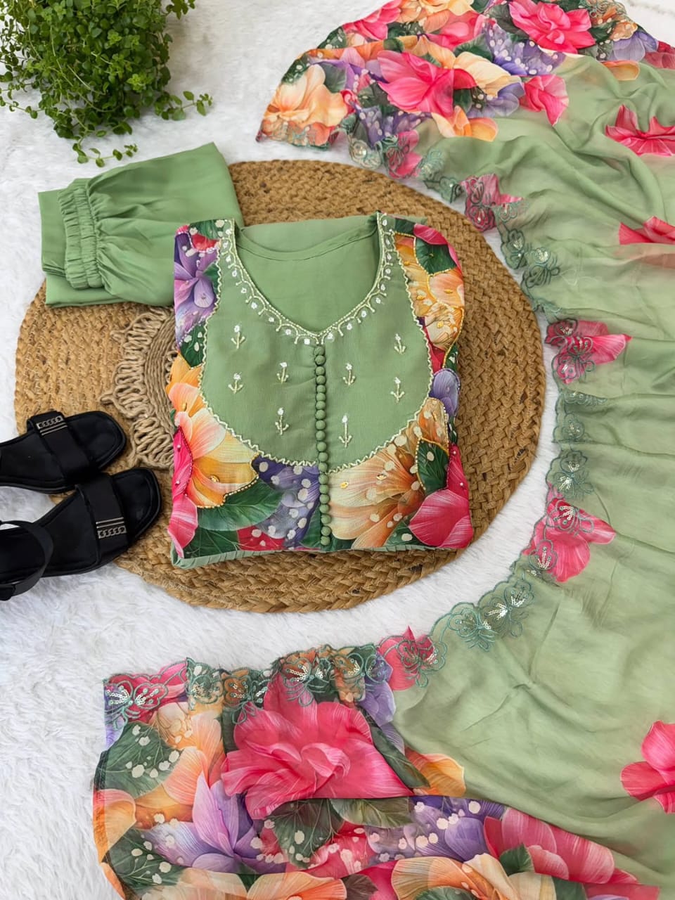 Floral Anarkali from soft Faux Georgette