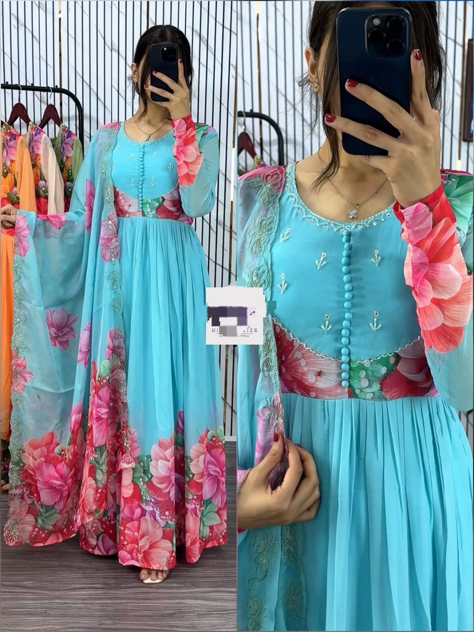 Floral Anarkali from soft Faux Georgette